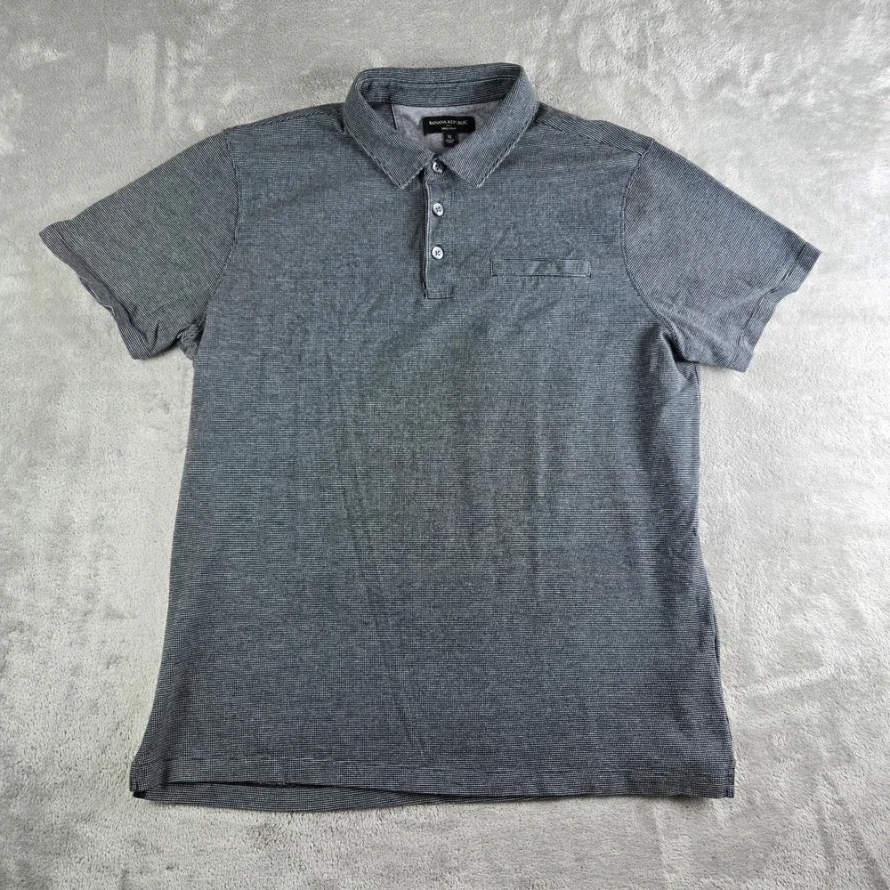Banana Republic Dress Polo Shirt Mens XL Black Birdseye Short Sleeve Casual Work